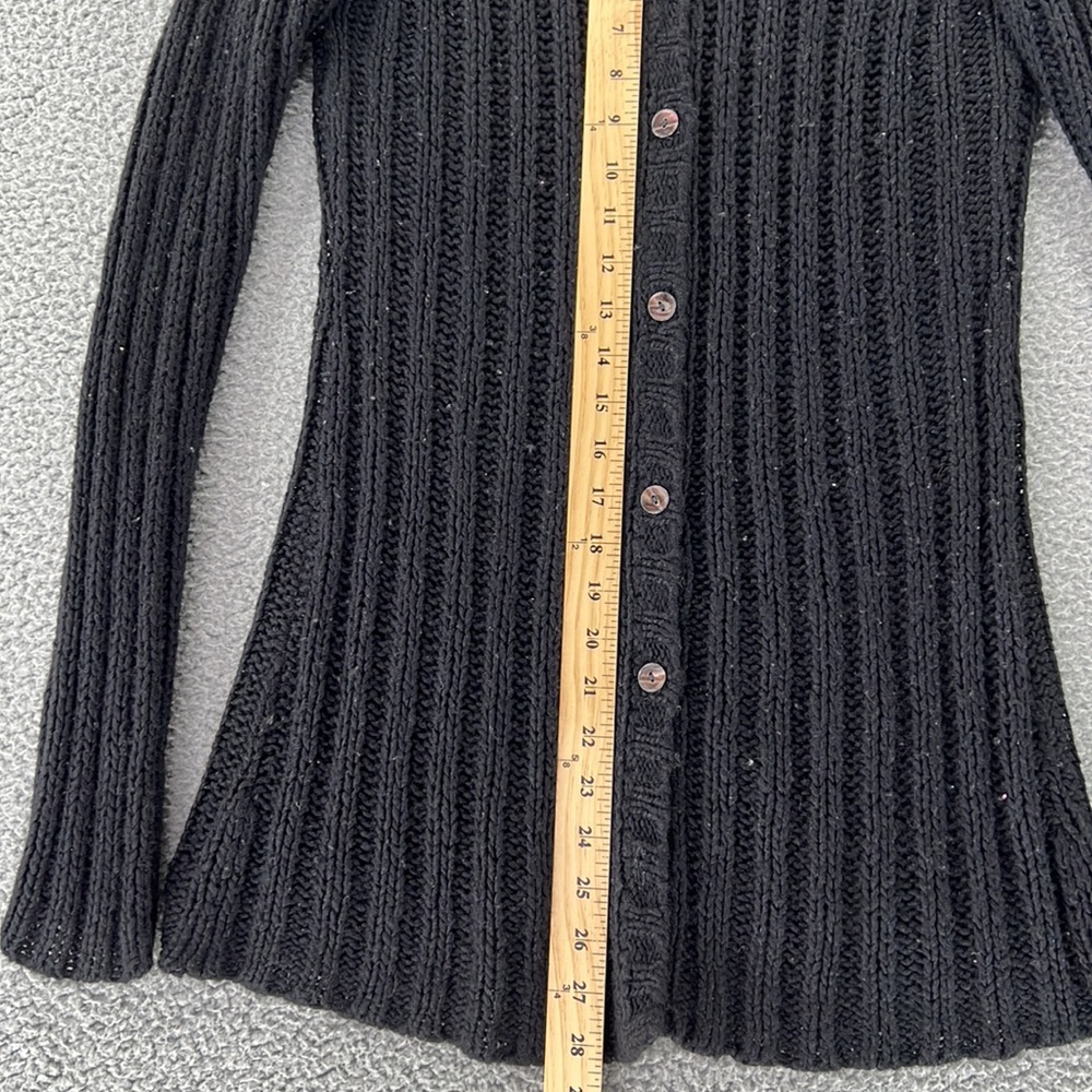 Free People‎ Button Down Cardigan Sweater Womens Medium Black Soft Stretch Fall - Picture 2 of 12